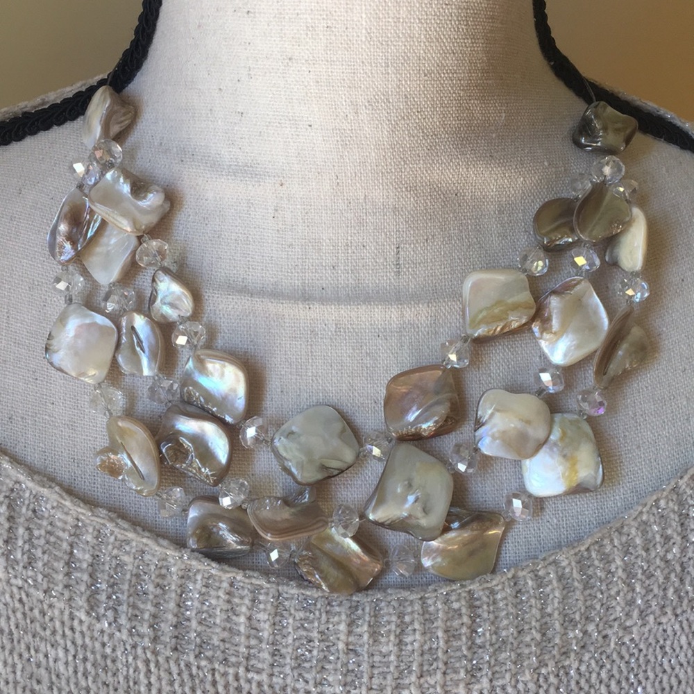Pearl iridescent stone and crystal necklace
